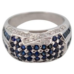 14K White Gold Ring with Diamonds and Sapphires