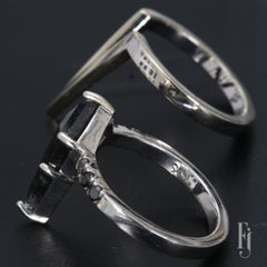 14k White Gold Ring with Kite-Cut Salt & Pepper Diamond - Size 5.75