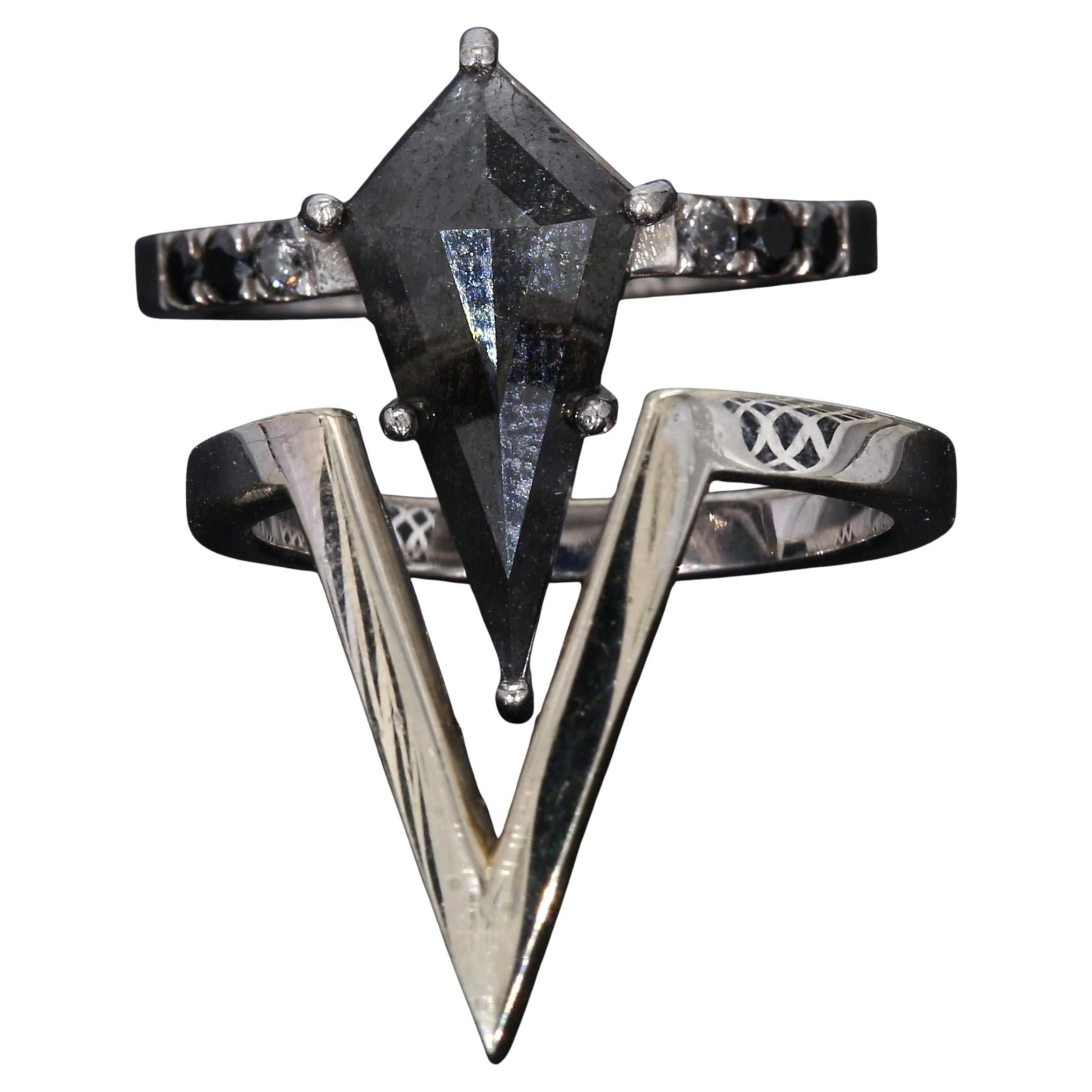 Anello in oro bianco 14k con diamante sale e pepe taglio Kite - misura 5,75