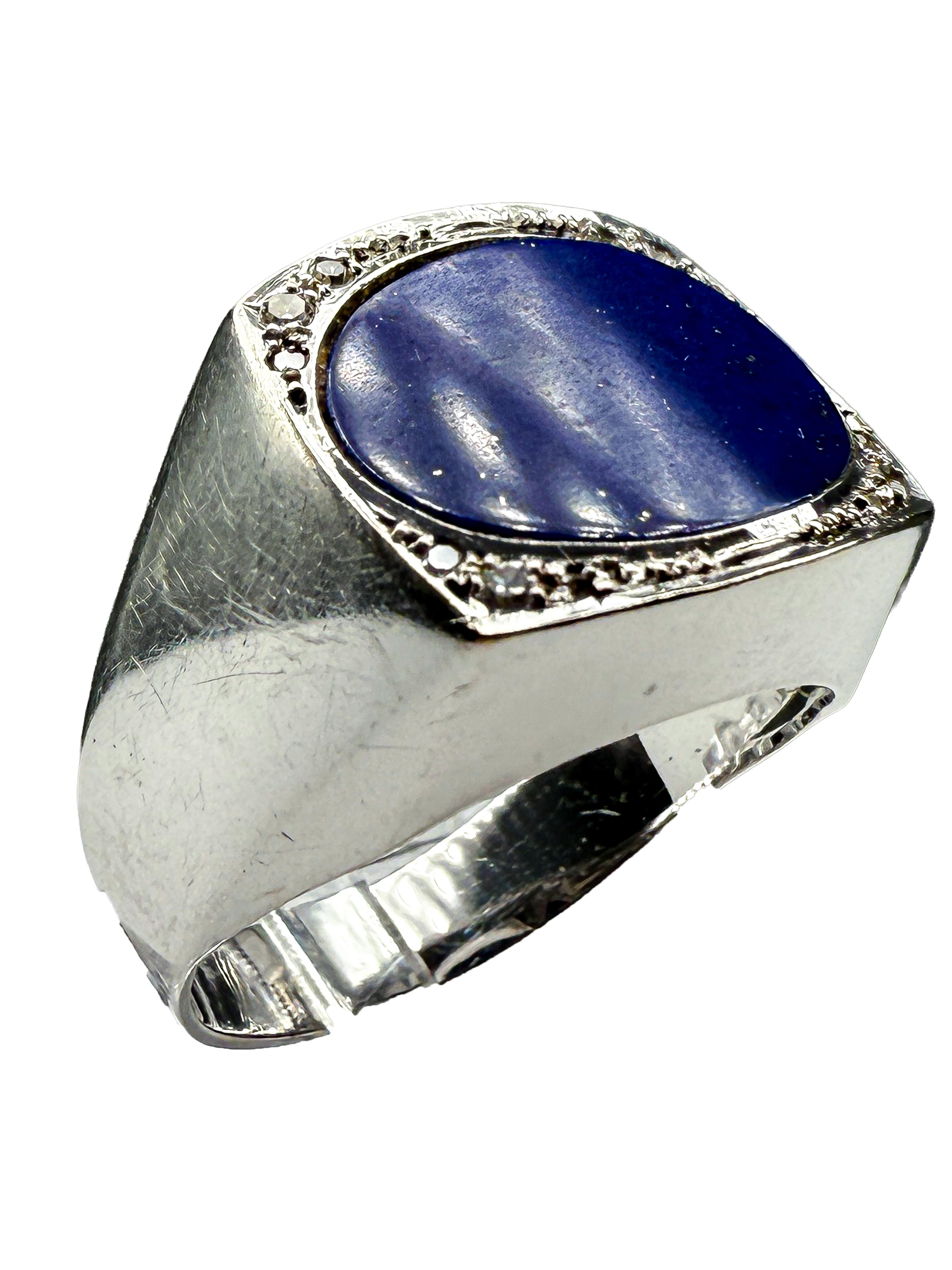 Women's or Men's 14K White Gold Ring with Lapis Lazuli For Sale