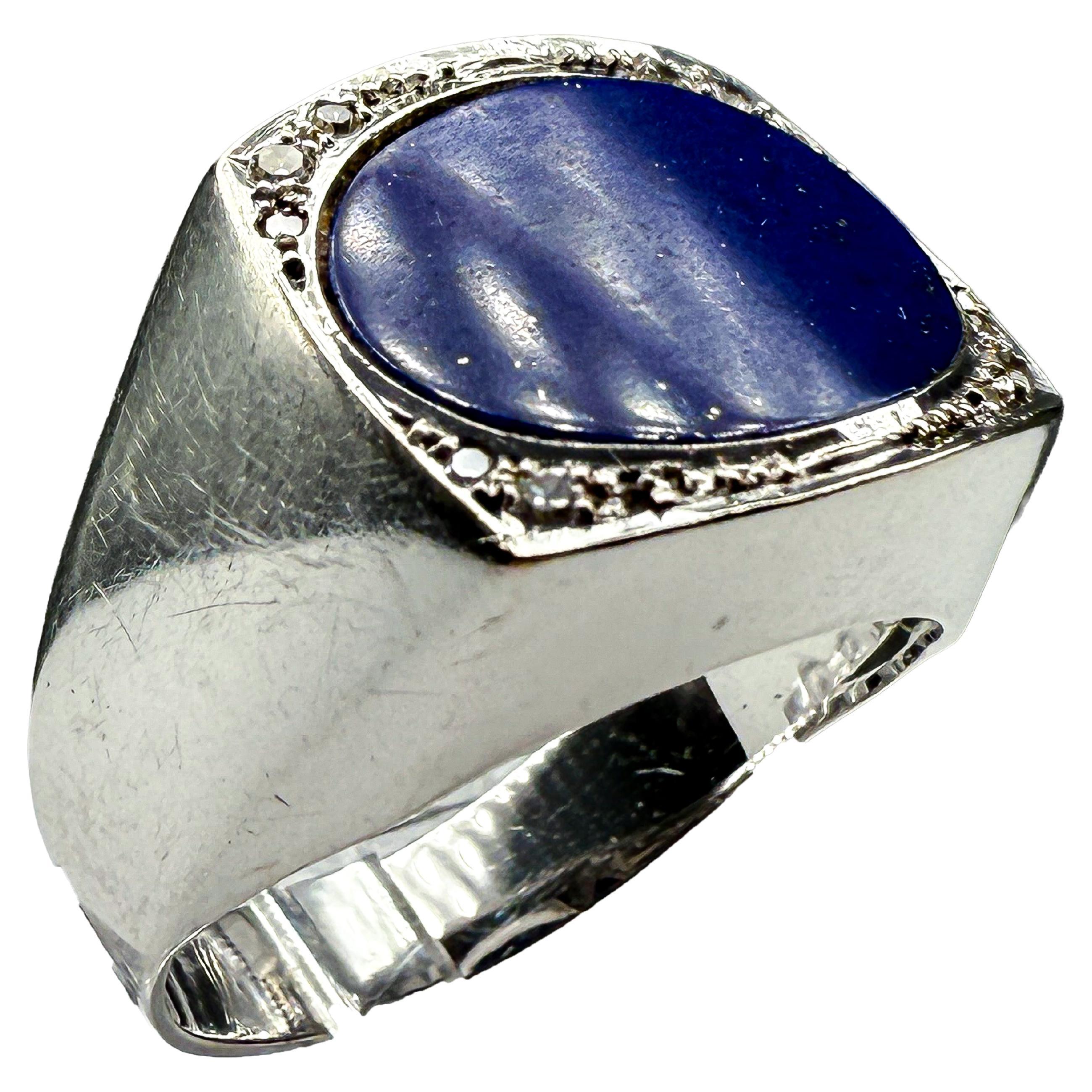 14K White Gold Ring with Lapis Lazuli For Sale