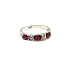 14 Karat White Gold Ring with Oval Rubies and Diamonds