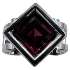 14K White Gold Ring with Princess Cut Pink Tourmaline and Diamonds. (Size 6.25)