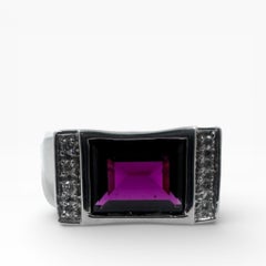 14K White Gold Ring with Rhodolite Garnet and Diamonds. (Size 9.00)