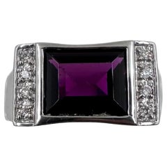 14K White Gold Ring with Rhodolite Garnet and Diamonds. (Size 9.00)