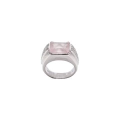 14K White gold ring with rose quartz and diamonds