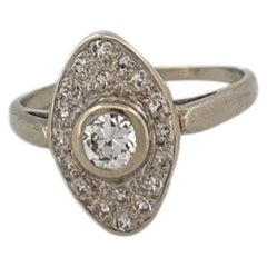 14K White Gold Ring with Round Diamond and oval setting