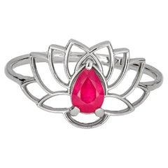 Pear ruby ring in 14 karat gold. Lotus ring with ruby