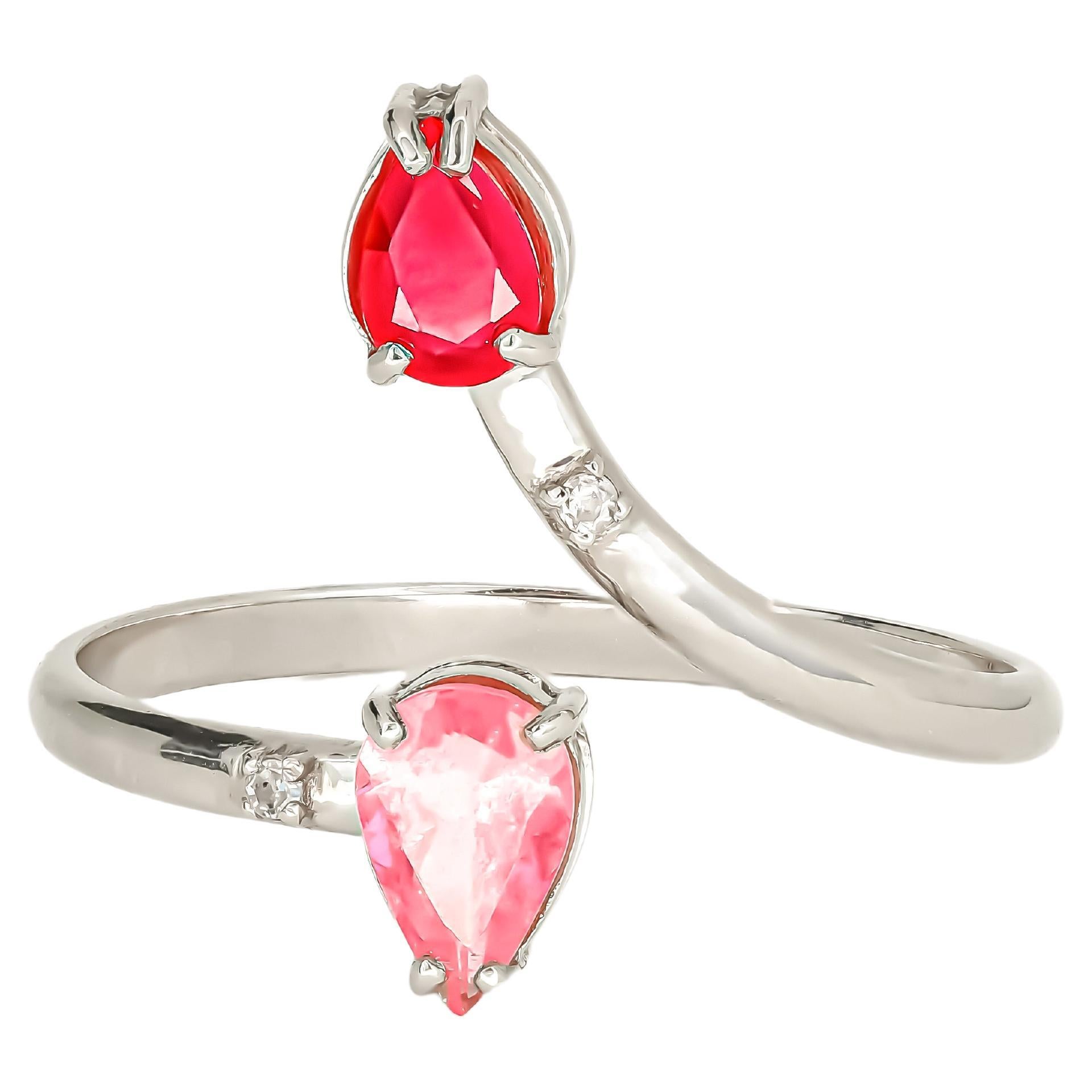 14 Karat White Gold Ring with Ruby, Tourmaline and Diamonds For Sale at  1stDibs