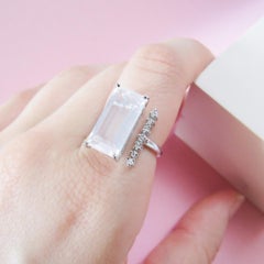 14 Karat White Gold Rose Quartz and Diamonds Ring