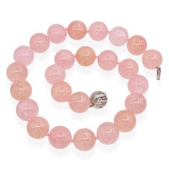 14k White Gold Rose Quartz Beaded Necklace