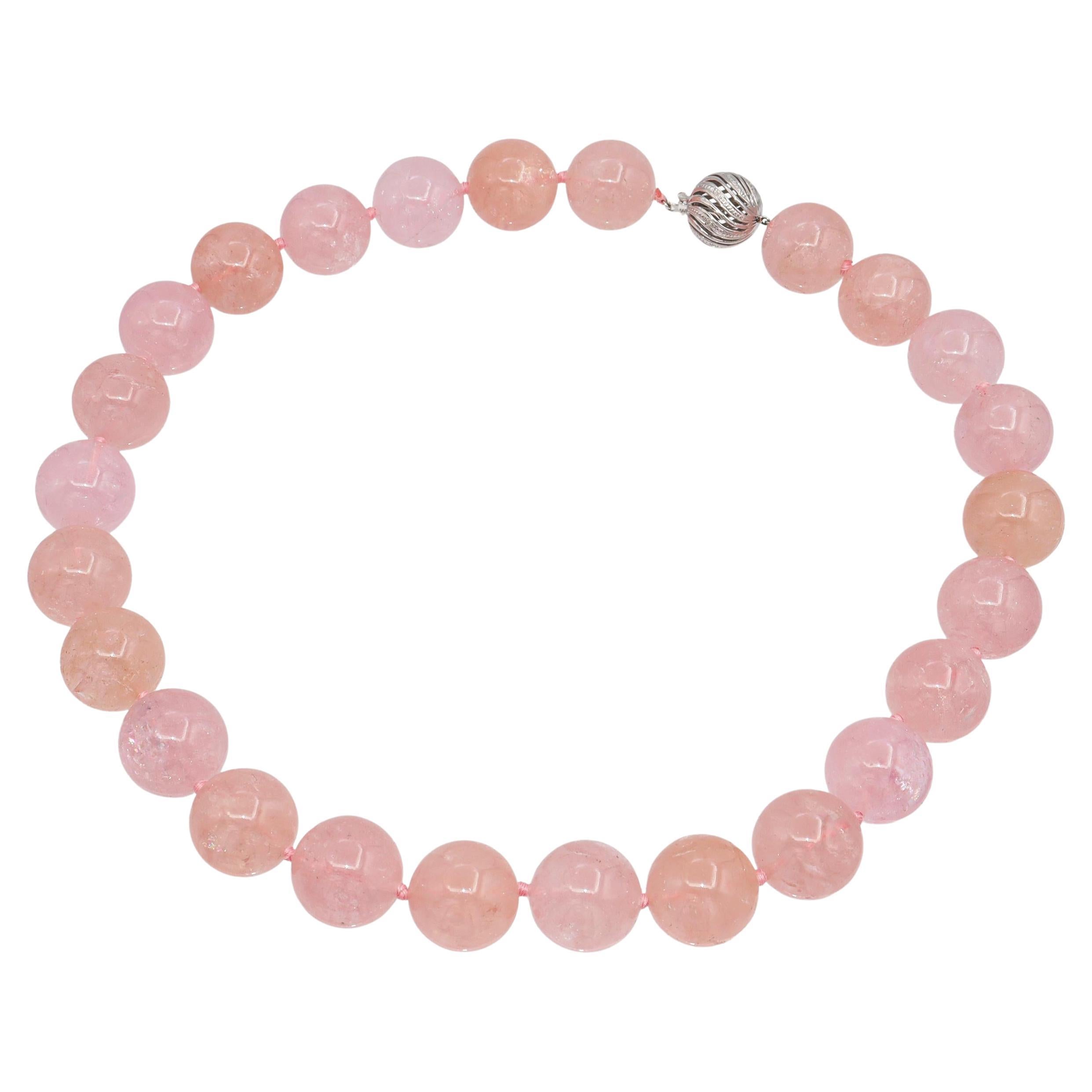 Collier de perles de quartz rose en or blanc 14k