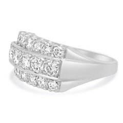 14K White Gold Round and 3-Row Round Diamond Ring