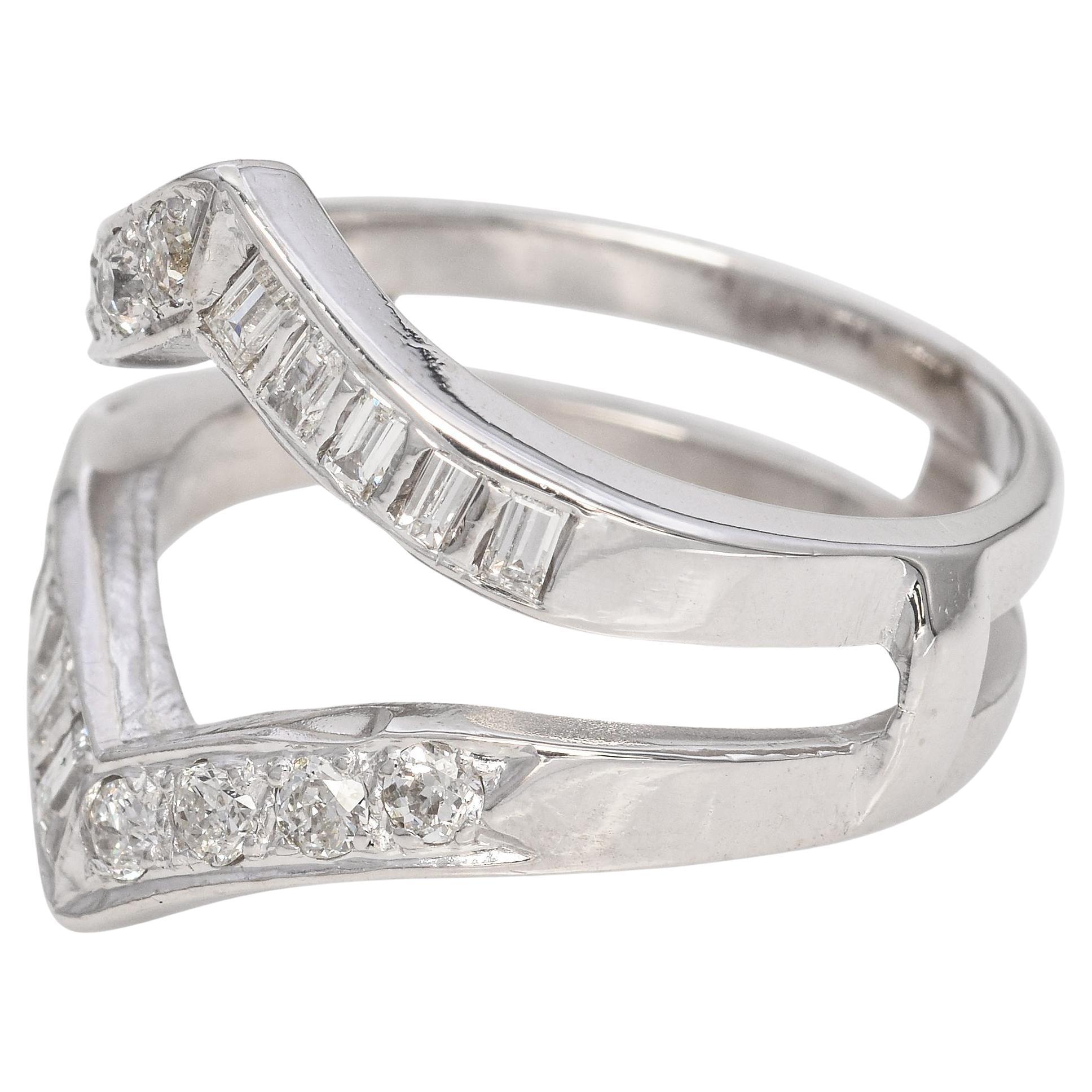 14K White Gold Round and Baguette 0.40 TCW  Diamond Engagement Ring Enhancer