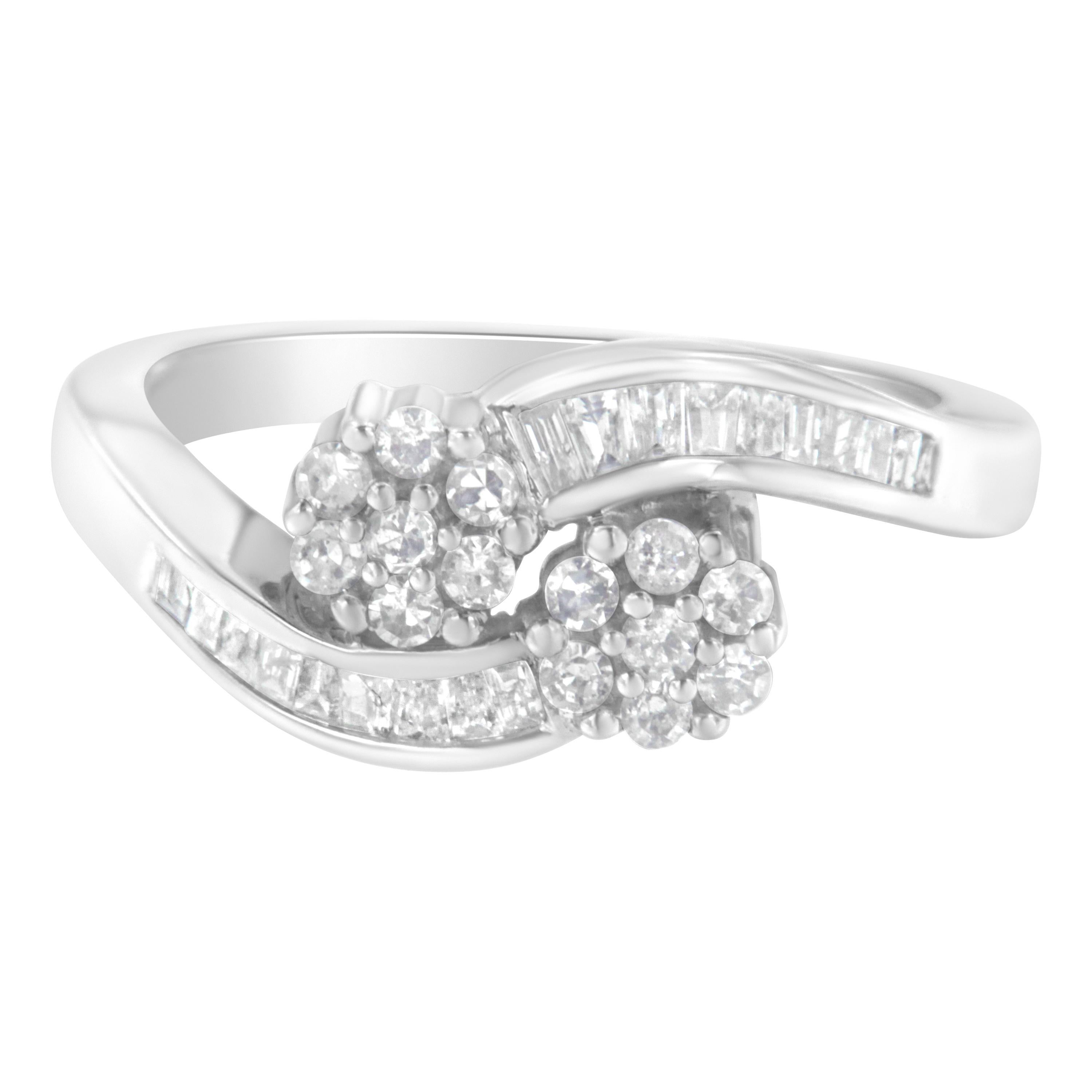 Bypass-Ring aus 14 Karat Weißgold mit rundem und Baguette 1/2 Karat Diamant () 2