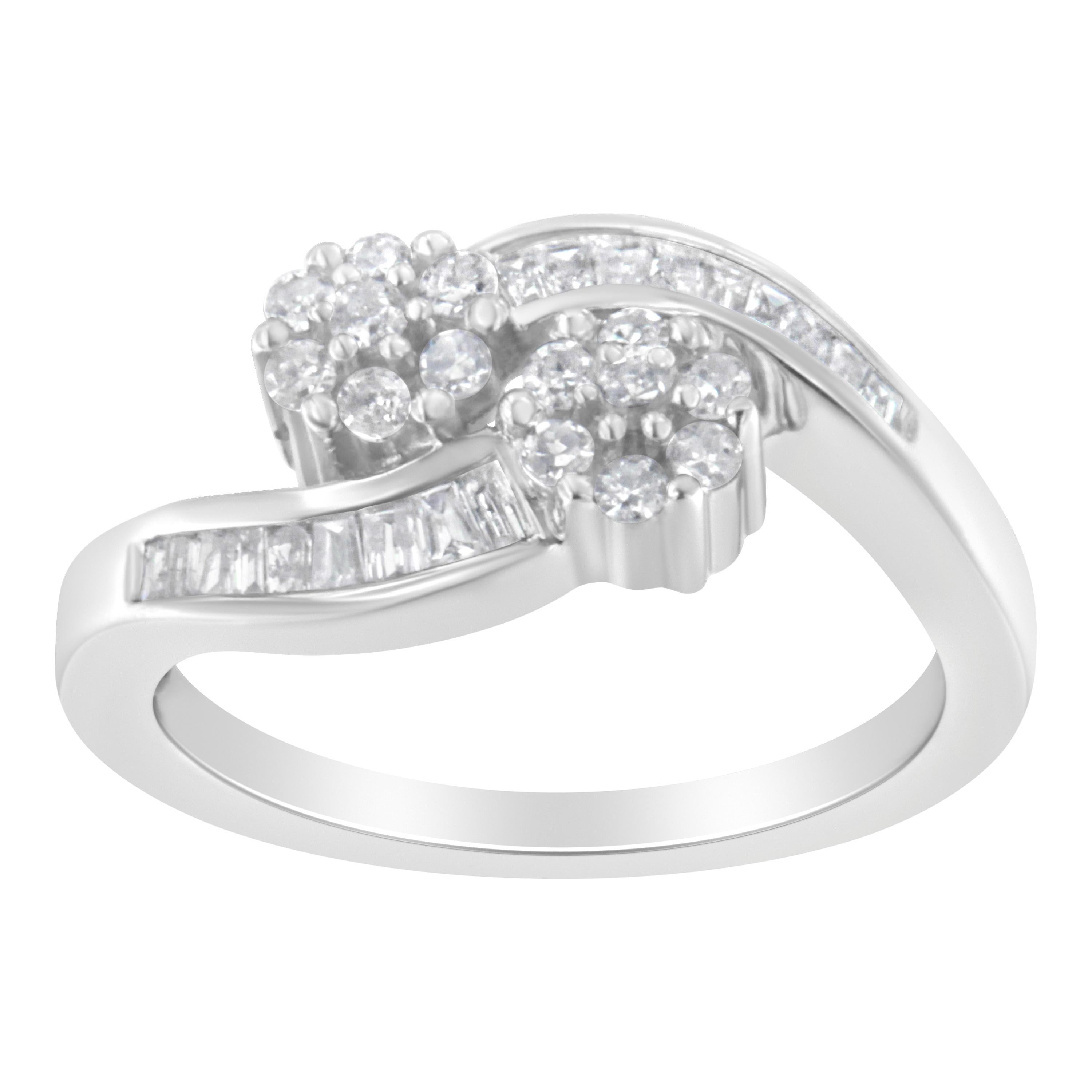 Bypass-Ring aus 14 Karat Weißgold mit rundem und Baguette 1/2 Karat Diamant () 3