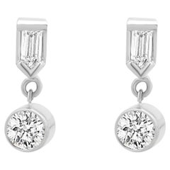 14K White Gold Round and Bullet Cut Diamond Dangle Earrings