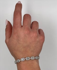 14K White Gold Tennis Bracelet with Natural Round & Emerald Cut Diamonds