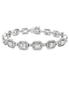 Tennisarmband aus 14 Karat Weißgold mit runden Diamanten im Smaragdschliff