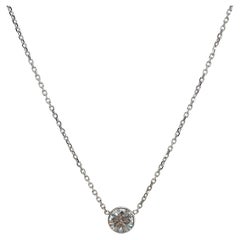 14K White Gold Round Bezel 1.5 CT Diamond Necklace