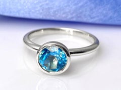 14K White Gold Round Bezel Set Swiss Blue Topaz Solitaire Ring