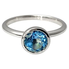 14K White Gold Round Bezel Set Swiss Blue Topaz Solitaire Ring