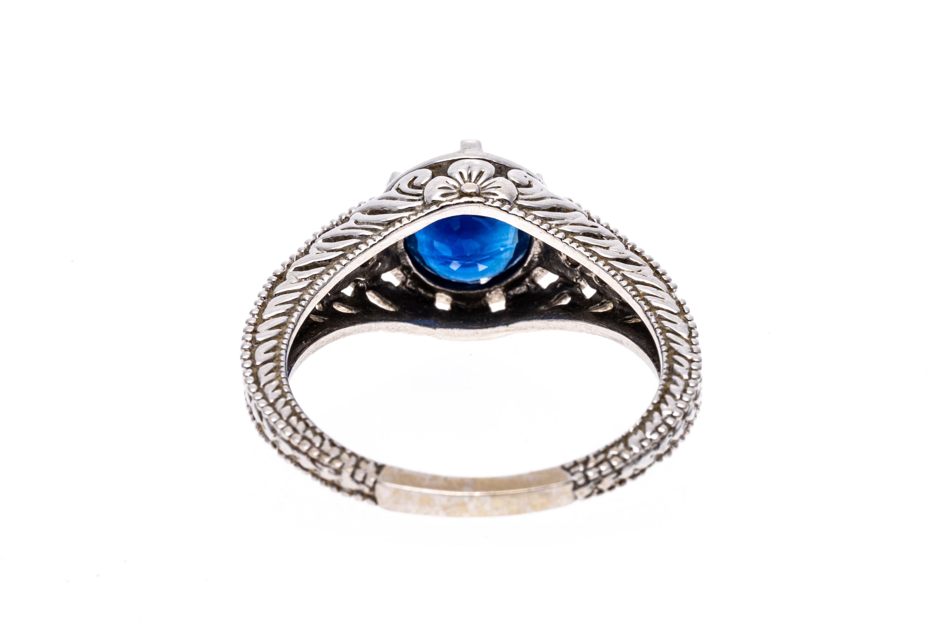 14k White Gold Round Blue Sapphire, 1.44 CTS and Diamond Ring For Sale 3