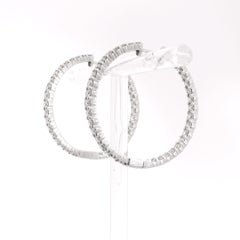 14k White Gold Round Brilliant 2.1ctw Diamond Set Inside Out Hoop Earrings