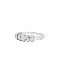 14k White Gold Round Brilliant and Baguette Cut Channel Set Diamond Ring