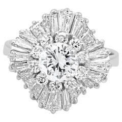 Anello ballerina in oro bianco 14 carati con diamanti taglio brillante rotondo e taglio baguette
