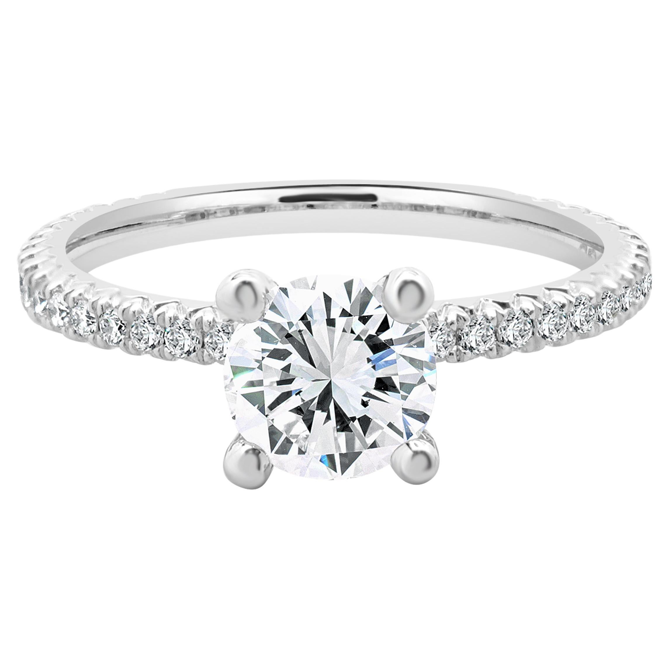14k White Gold Round Brilliant Cut Diamond Engagement Ring For Sale