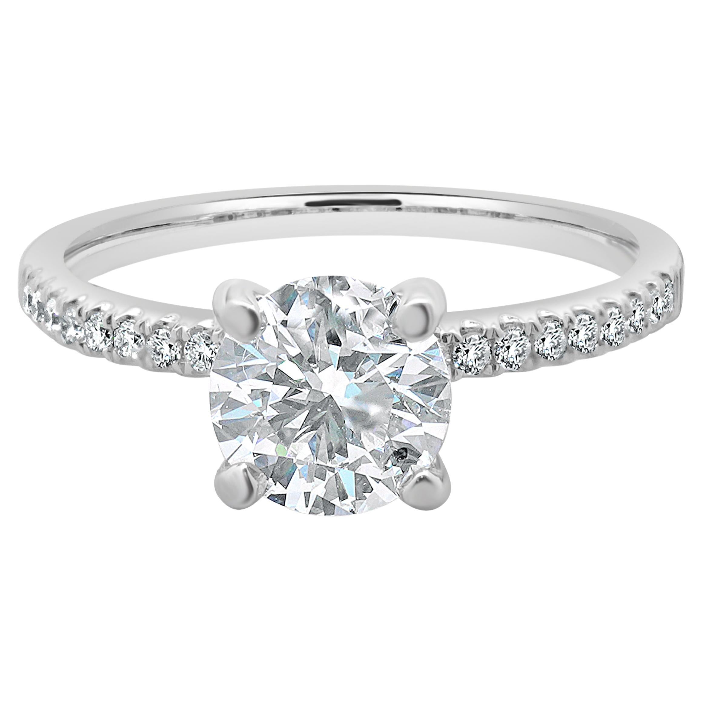 14k White Gold Round Brilliant Cut Diamond Engagement Ring For Sale