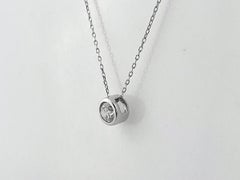 14K White Gold Round Brilliant Diamond Bezel-Set Solitaire Pendant