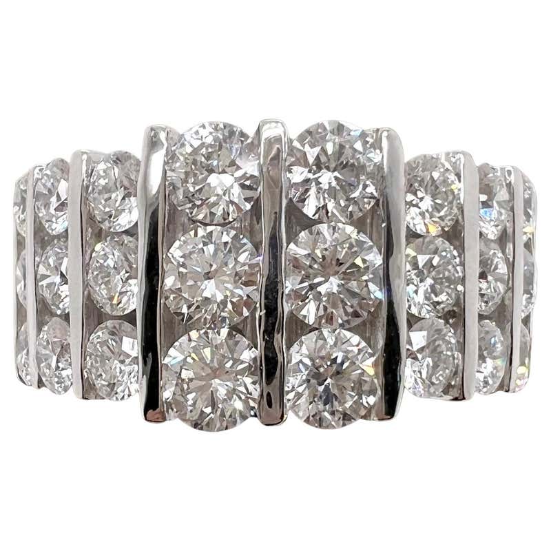 Channel Set Band 18k White Gold Baguette and Round Wide Diamond Band For Sale at 1stDibs