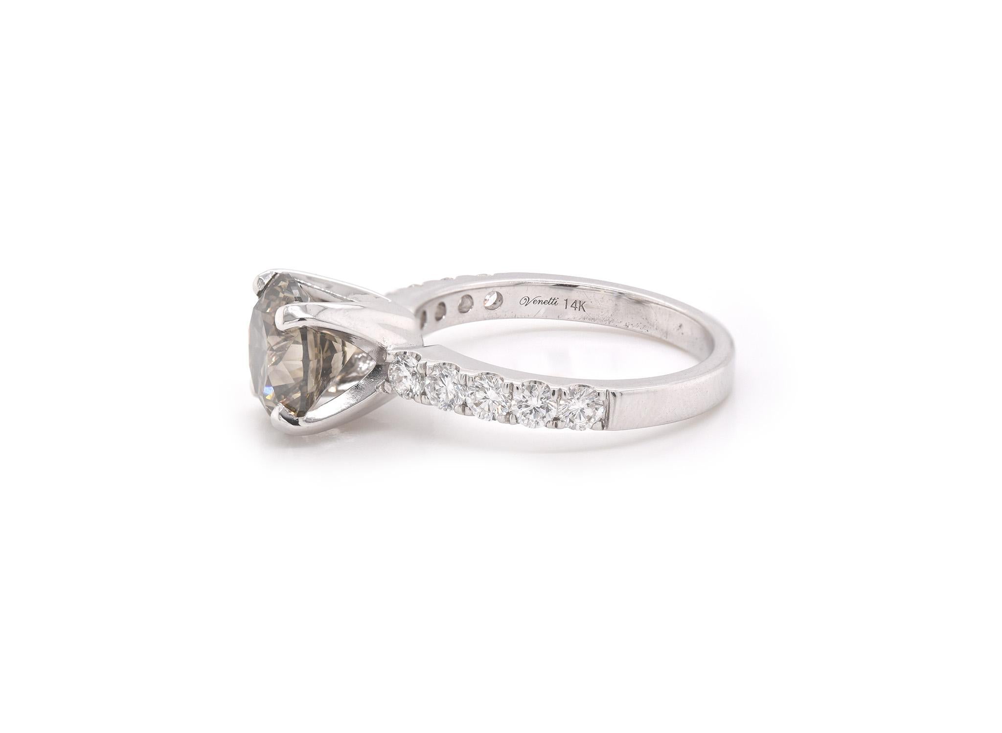 Round Cut 14 Karat White Gold Round Brilliant Diamond Engagement Ring