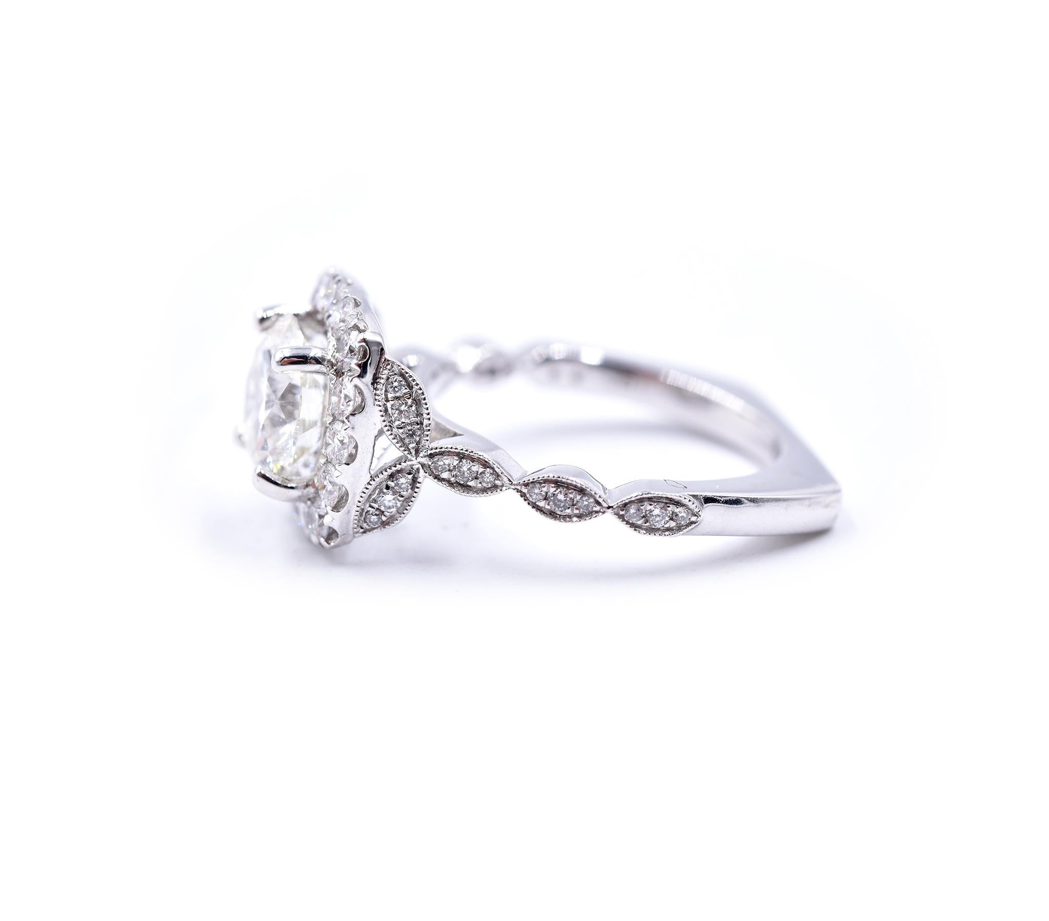 Round Cut 14 Karat White Gold Round Brilliant Diamond Engagement Ring For Sale