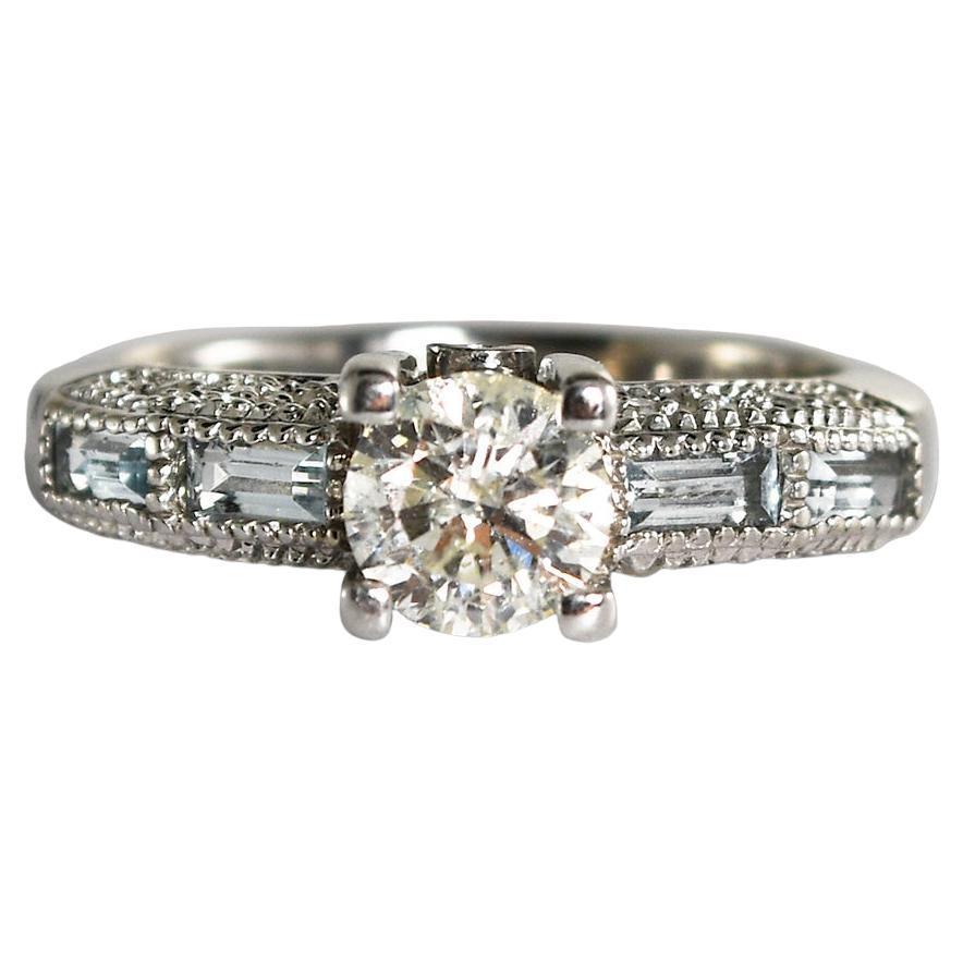 14K White Gold Round Brilliant Diamond Ring 0.82ct