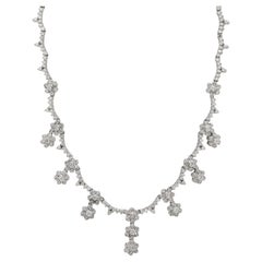 14k White Gold Round Brilliant Diamond Scallop Flower Drop Necklace