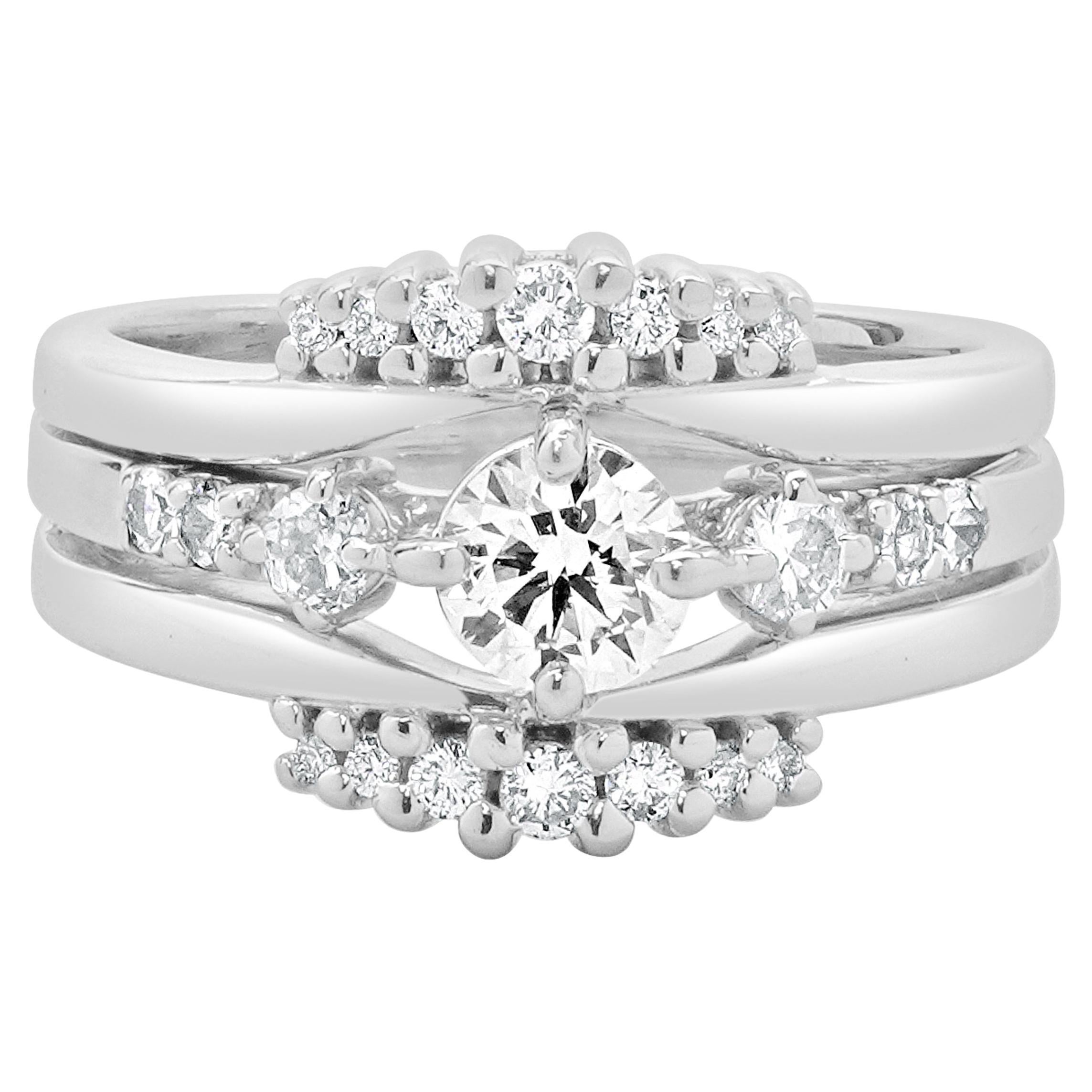14K White Gold Round Brilliant Diamond Soldered Wedding Set For Sale