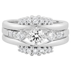 Alianza de Boda Soldada con Diamantes Brillantes Redondos de Oro Blanco de 14 K