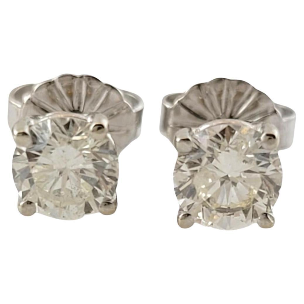 14K White Gold Round Brilliant Diamond Stud Earrings #16456