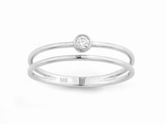 14K White Gold Round Cut Bezel-Set Diamond Double Band Ring