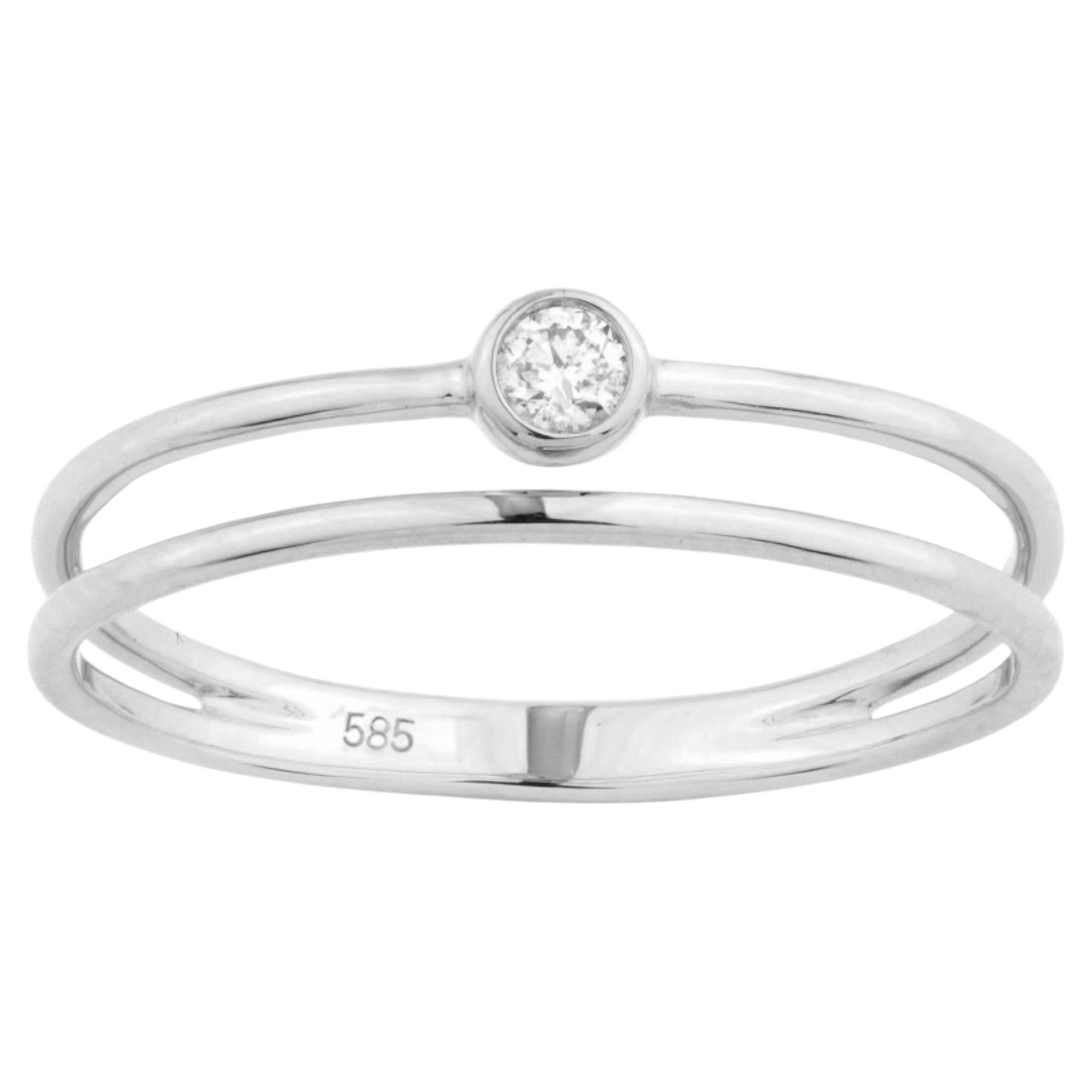 14K Weißgold Rundschliff Diamant-Doppelbandring mit Lünette
