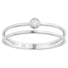 14K Weißgold Rundschliff Diamant-Doppelbandring mit Lünette