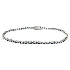 14k White Gold Round Cut Blue Sapphire Tennis Bracelet