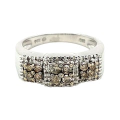 14K White Gold Round Cut Champagne and White Diamond Ring