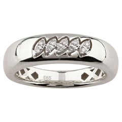 14K White Gold Round Cut Diagonal Diamond Accent Ring
