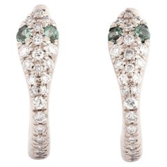 14KT White Gold Round Cut Diamond and Emerald Snake Huggie Hoop Earrings