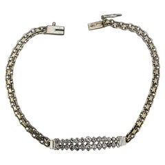 Vintage 14K White Gold Round Cut Diamond Bar Chain Bracelet