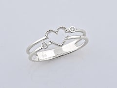 14K White Gold Round Cut Diamond Beaded Open Heart Double Band Ring